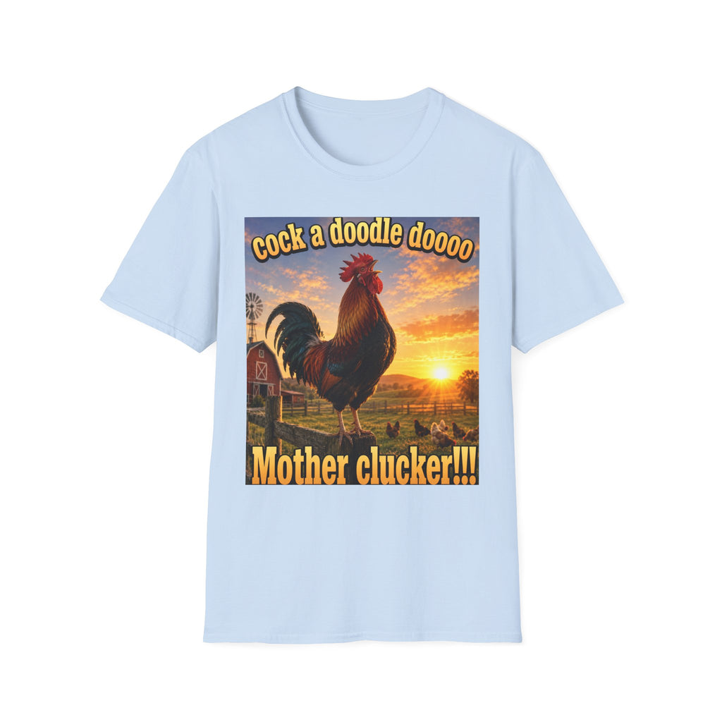 Rooster Sunset T-Shirt — "cock a doodle doooo" Humorous Farm Animal Tee