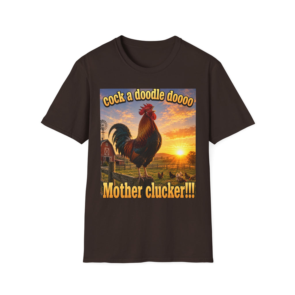 Rooster Sunset T-Shirt — "cock a doodle doooo" Humorous Farm Animal Tee