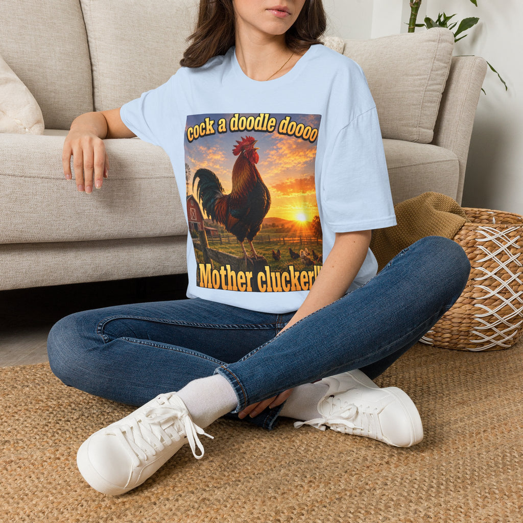 Rooster Sunset T-Shirt — "cock a doodle doooo" Humorous Farm Animal Tee