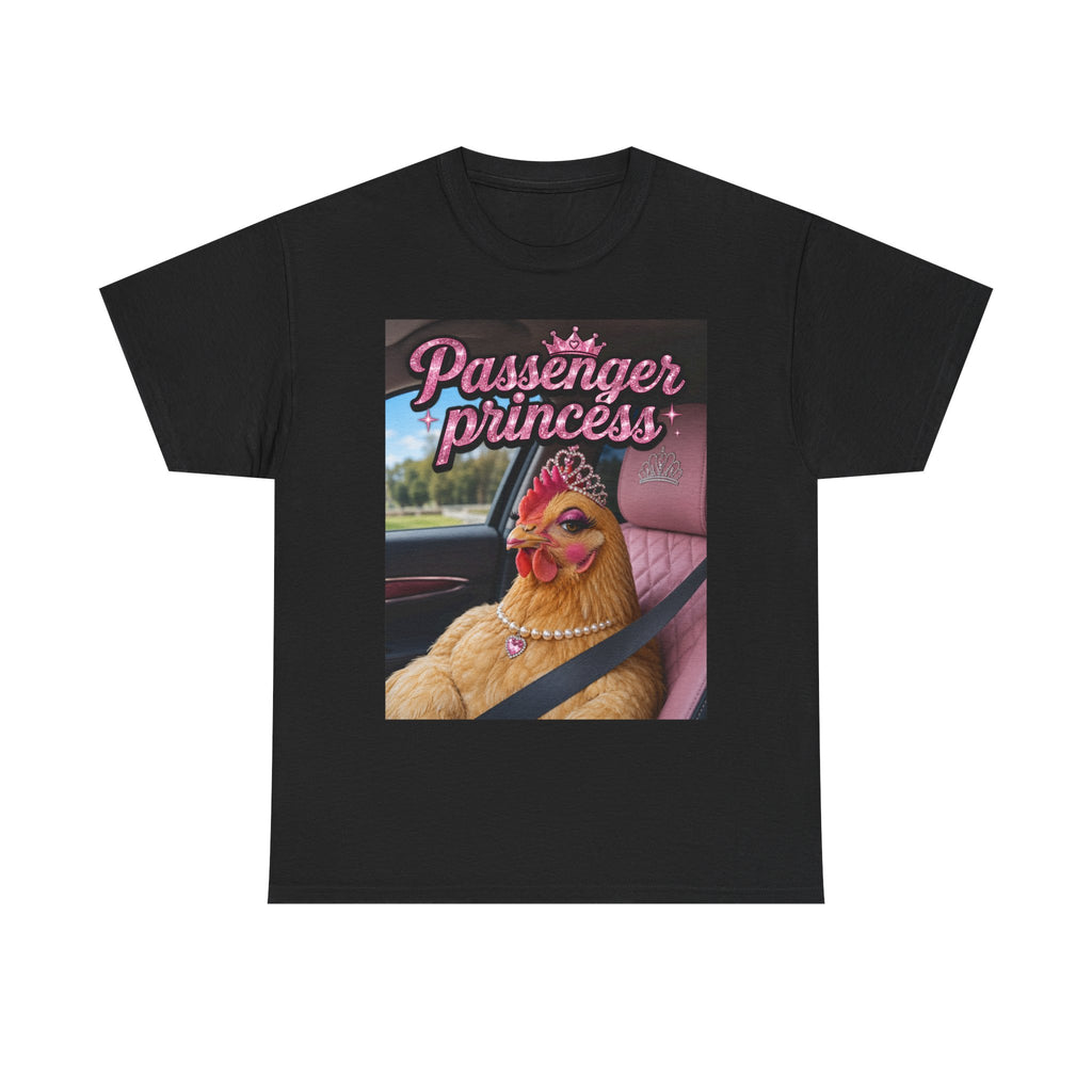 Passenger Princess T-Shirt — Funny Chicken Graphic Tee with Pink Tiara