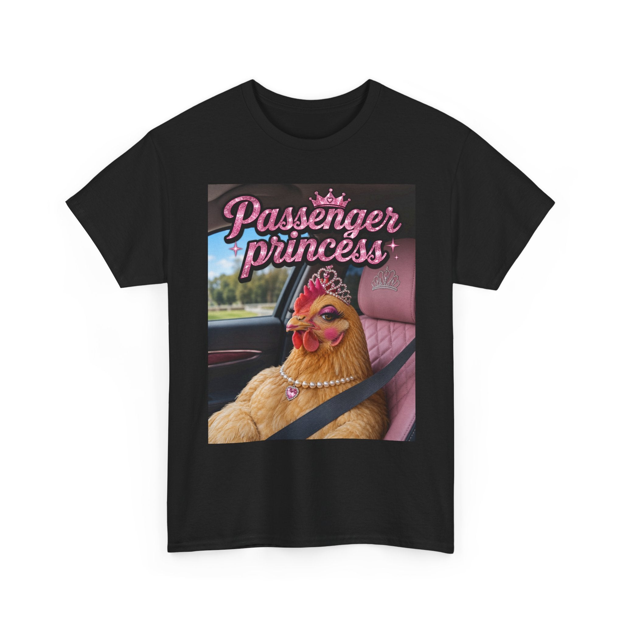 Passenger Princess T-Shirt — Funny Chicken Graphic Tee with Pink Tiara