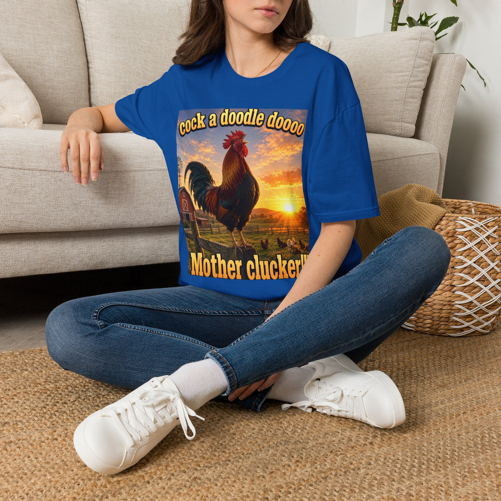 Rooster Sunset T-Shirt — "cock a doodle doooo" Humorous Farm Animal Tee