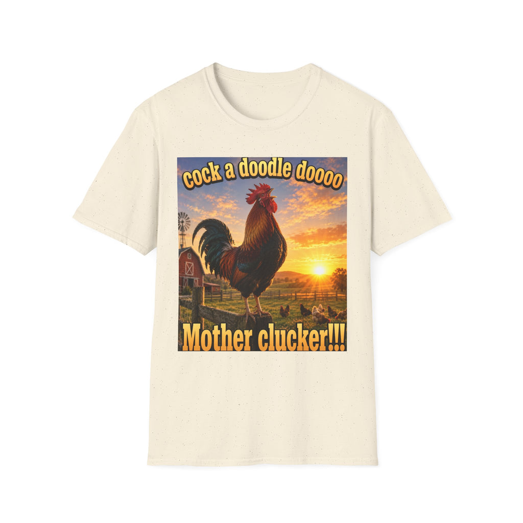 Rooster Sunset T-Shirt — "cock a doodle doooo" Humorous Farm Animal Tee