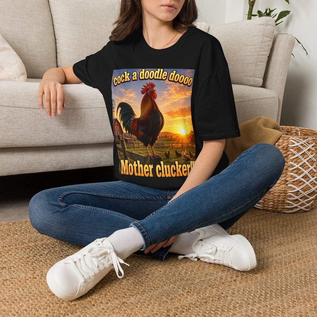 Rooster Sunset T-Shirt — "cock a doodle doooo" Humorous Farm Animal Tee